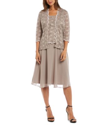 R&M Richards Sequined Lace Chiffon Dress and Jacket - Macy's