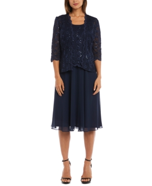 R & M Richards Sequined Lace Chiffon Dress and Jacket