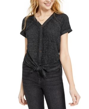 ALMOST FAMOUS JUNIORS' BUTTON-UP TIE-FRONT TUNIC