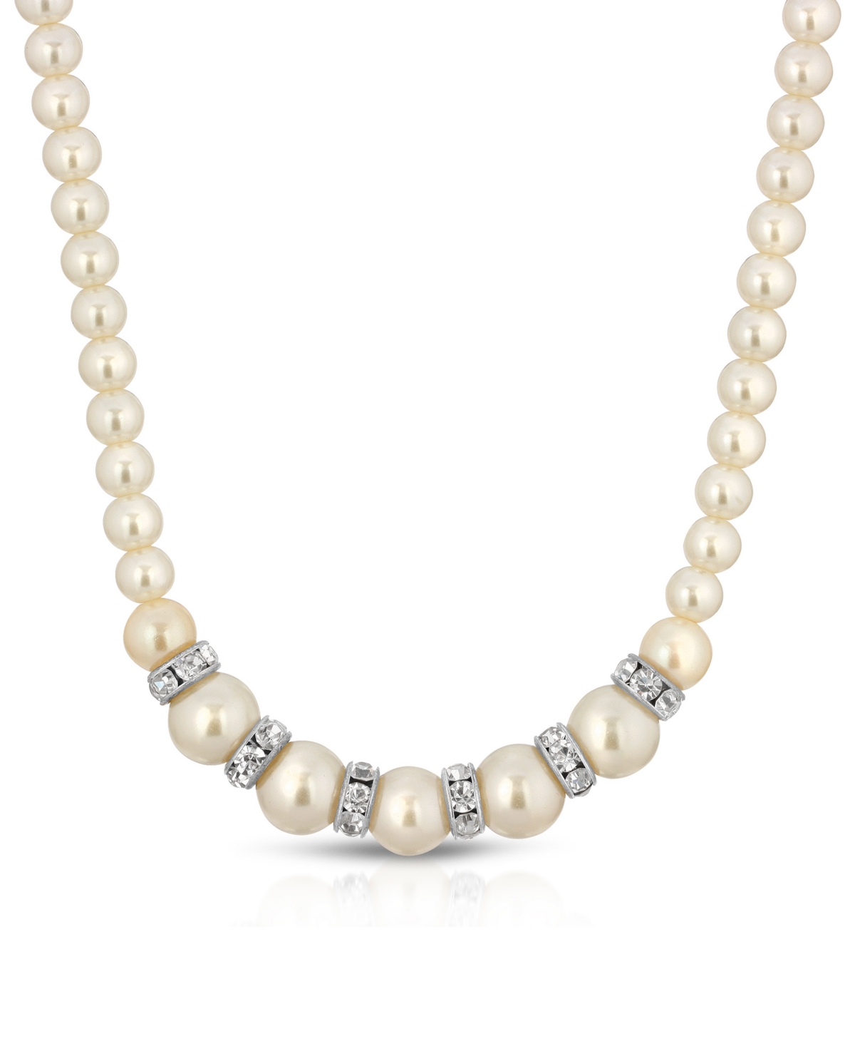 2028 Silver-tone White Graduated Imitation Pearl And Crystal Necklace In White