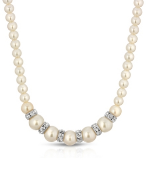 image of 2028 Silver-Tone White Graduated Imitation Pearl and Crystal Necklace