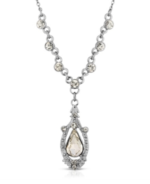 image of 2028 Silver-Tone Crystal Suspended Teardrop Necklace