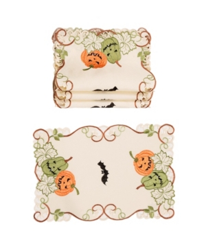 Manor Luxe Halloween Jack-o-Lanterns Embroidered Cutwork Placemats - Set of 4