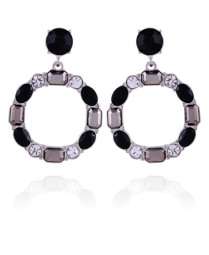 image of T Tahari Mixed Gems Front Facing Hoop Earring