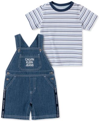 Calvin Klein - Baby Boys 2-Pc. Striped T-Shirt & Shortalls Set