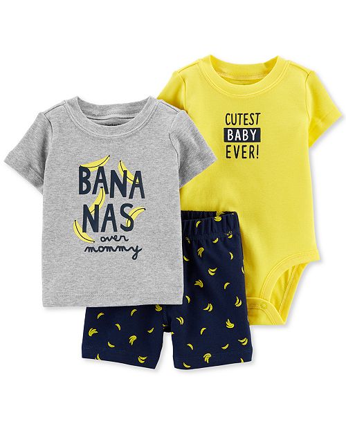 Carter S Baby Boys 3 Pc Bananas Cotton T Shirt Bodysuit Shorts
