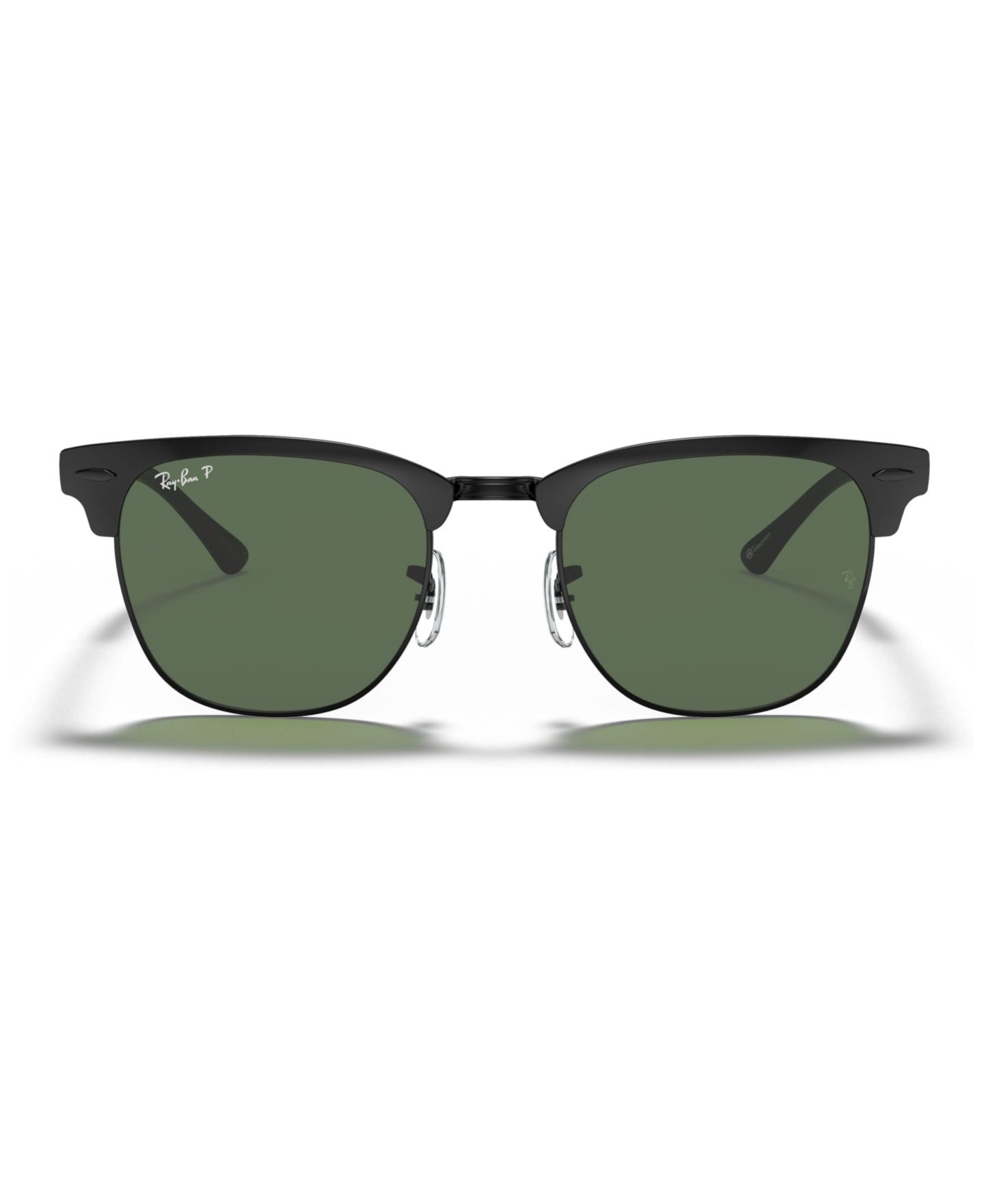 Женские солнцезащитные очки Ray-Ban Polarized Sunglasses, RB3716 Clubmaster, цвет: Чёрный матовый / Зелёный — фото 1