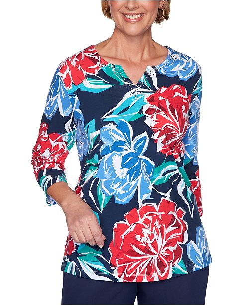 Alfred Dunner Plus Size Ship Shape Floral Print Embellished Top Reviews All Plus Size Clothing Plus Sizes Macy S