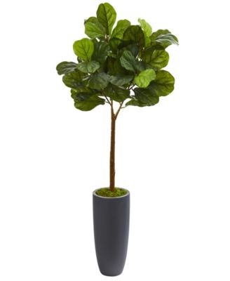 Nearly Natural - 51in. Fiddle Leaf Artificial Tree in Gray Planter Real Touch