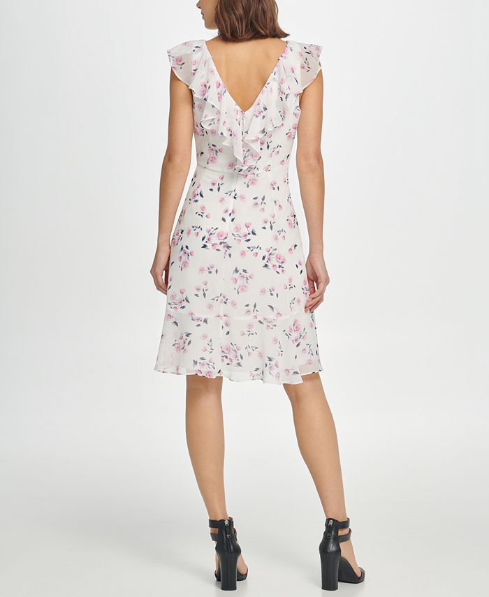 DKNY Sleeveless Fit & Flare Floral Tie Waist Dress - Macy's