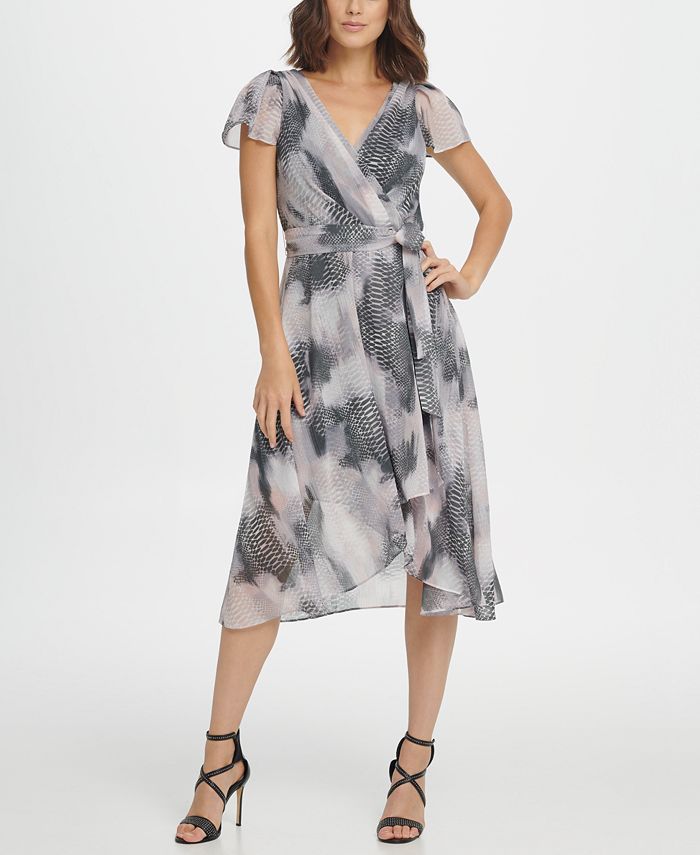 DKNY Women's Smocked Sleeve V-Neck Shift Dress - Casual & Travel Ready