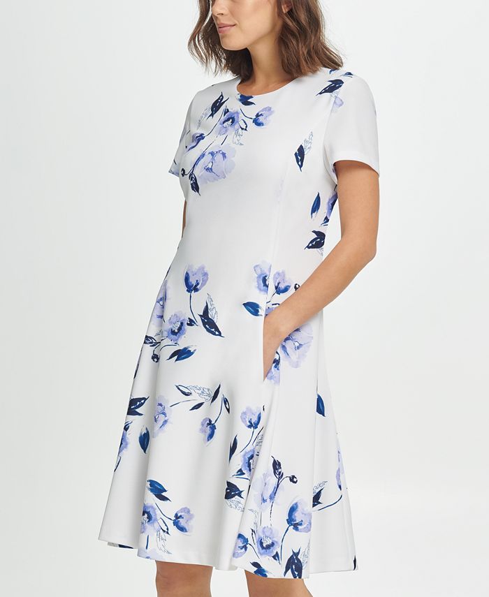 DKNY Short Sleeve Floral Fit & Flare Dress & Reviews - Dresses - Women ...