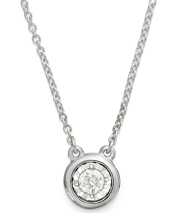 Macy's Diamond Illusion Pendant Necklace in Sterling Silver (1/10 ct. t ...