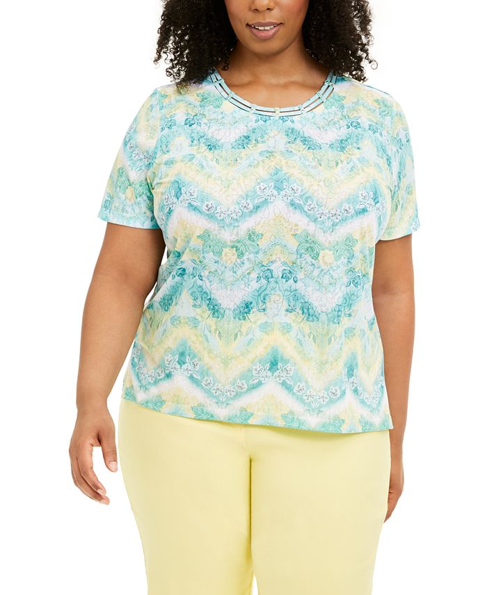 Alfred Dunner Plus Size Spring Lake Printed Top & Reviews - Tops - Plus ...