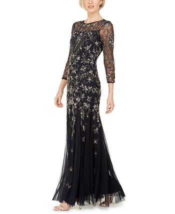 Adrianna Papell Women's Embellished Godet Inset Gown Gray Size 4