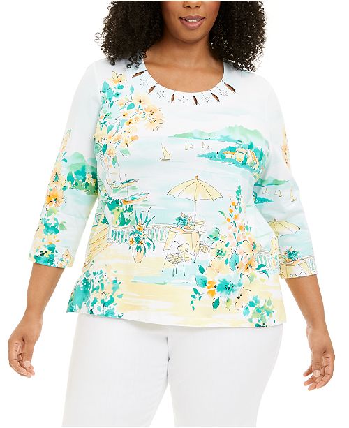 Alfred Dunner Plus Size Graphic Top Reviews Tops Plus Sizes Macy S