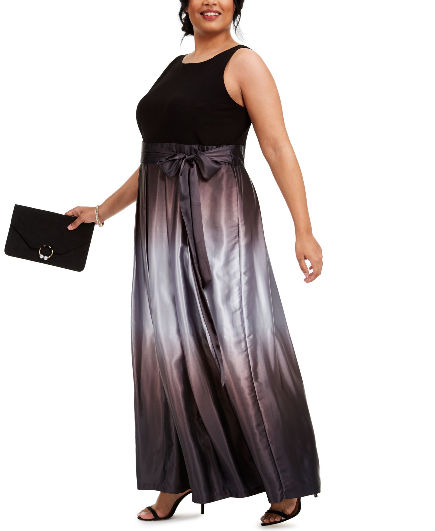 Женское платье SL Fashions Plus Size Ombre A-Line Gown, цвет: Чёрный / Серебряный — фото 3