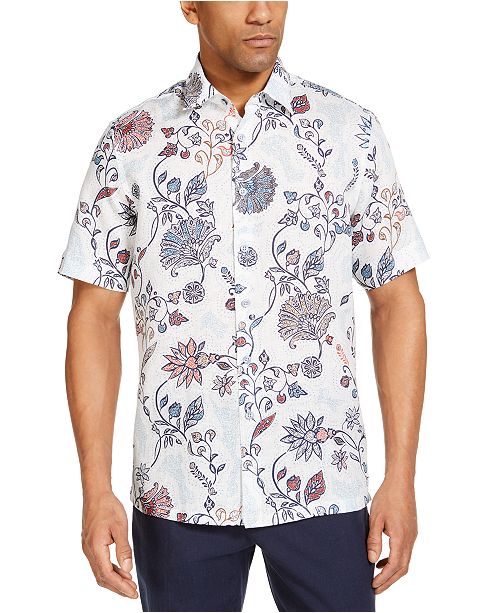Tasso Elba Men S Editto Floral Linen Short Sleeve Woven Shirt