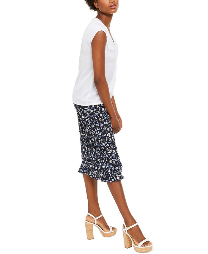 Michael Kors Women's Ruffled Asymmetric Skirt White Size Large
