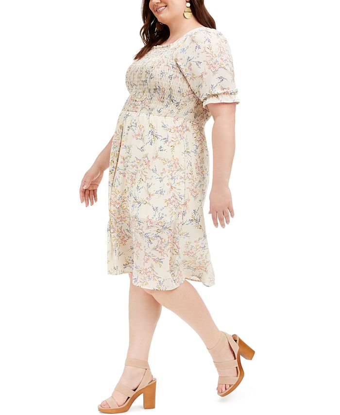 Monteau Trendy Plus Size Koshibo Smocked Dress - Macy's