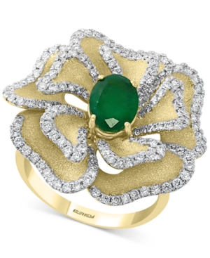 image of Effy Emerald (1-1/6 ct. t.w.) & Diamond (1-1/20 ct. t.w.) Flower Statement Ring in 14k Gold