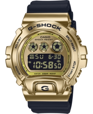 G-shock Men's Digital Black Silicone Strap Watch 50mm In Gold/black