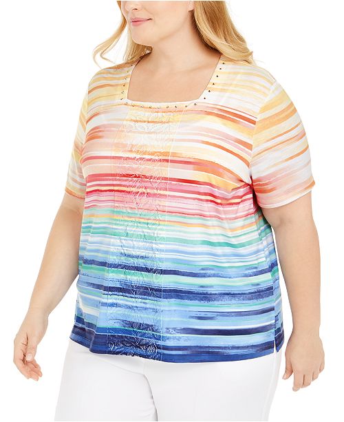 Alfred Dunner Plus Size Classics Rhinestone Embellished Striped