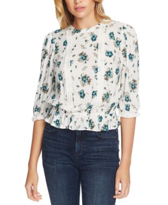 1.STATE - Floral-Print Lace-Inset Top