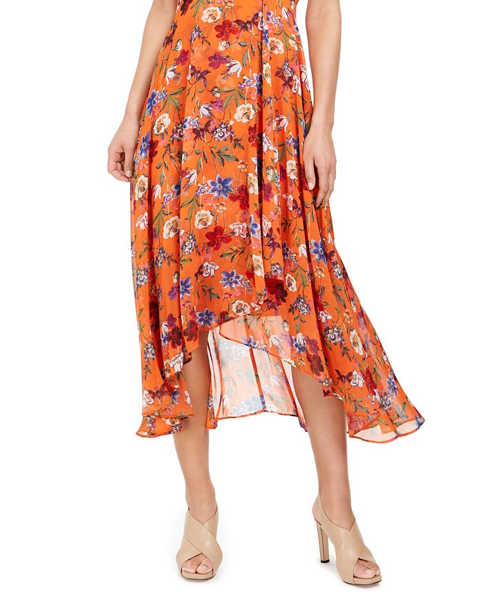 Calvin Klein Floral Chiffon Surplice Midi Dress - Macy's