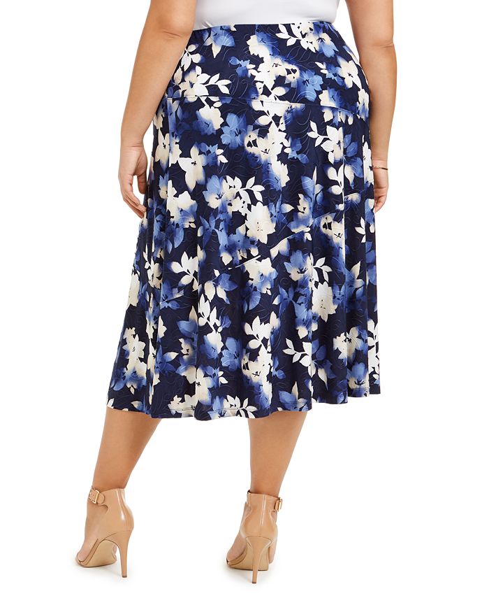 JM Collection Plus Size Printed Jacquard Midi Skirt, Created for Macy's ...