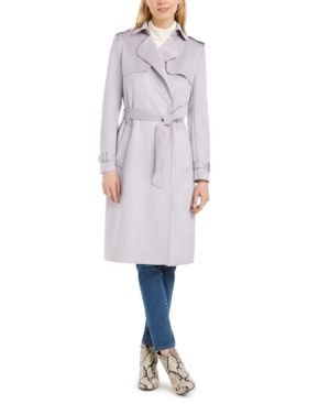 Tahari Faux-suede Belted Trench Coat In Dusty Lilac ModeSens