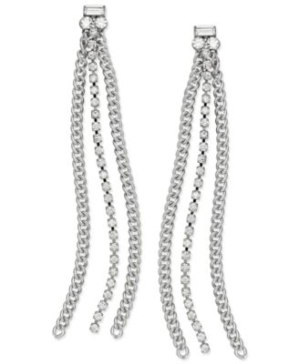 ABS by Allen Schwartz - Earrings, Silver-Tone Rhinestone Chain Linear Drop Earrings