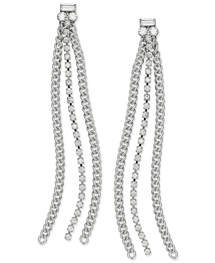 ABS by Allen Schwartz - Earrings, Silver-Tone Rhinestone Chain Linear Drop Earrings
