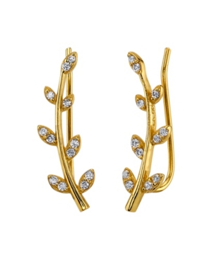 image of Unwritten Silver Plated Gold Curved Branch Drop Earring with Cz Leaves