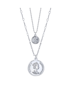 image of Unwritten Fine Silver Plated Queen Elizabeth Coin Duo Necklace with Mini Bird Coin Pendant