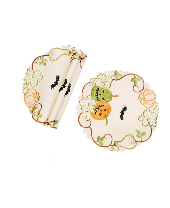 Manor Luxe Halloween Jack-O-Lanterns Embroidered Cutwork Placemats ...