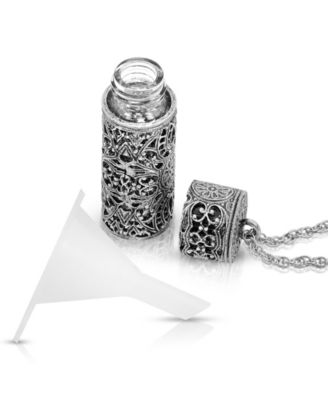 Antique-like Pewter Filigree Covered Glass Vial Necklace