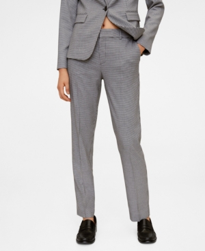 image of Mango Hounds tooth Print Straight Trousers