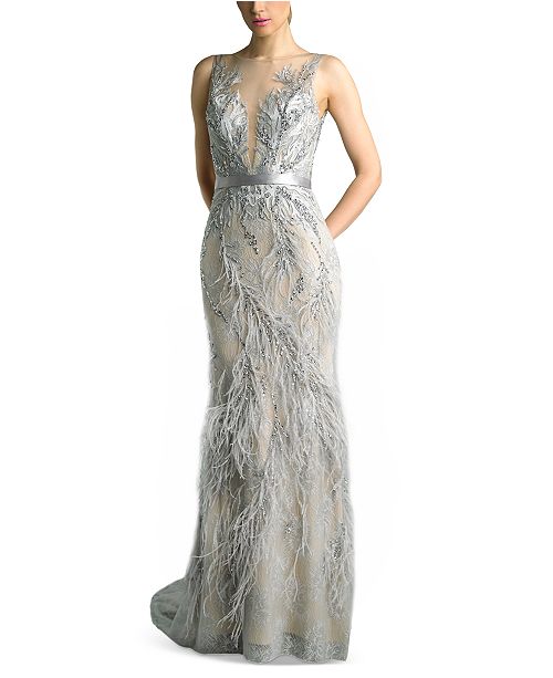 Basix Black Label Embellished Feather Gown Reviews Dresses