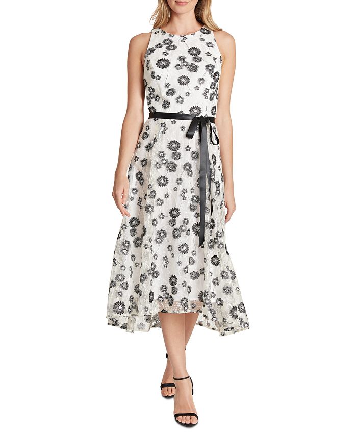 Tahari Embroidered Floral Ribbon Dress Tahari Embroidered Floral Hi Low  Midi Dress Sz 11/12 *