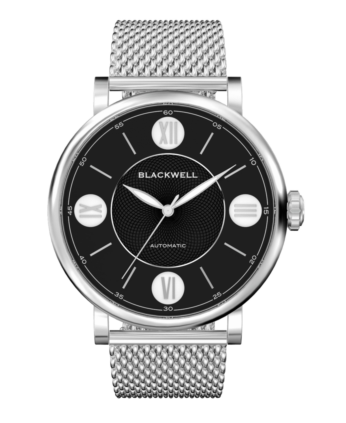 Black Dial with Silver Tone Steel and Silver Tone Steel Mesh Watch 44 mm - Silver