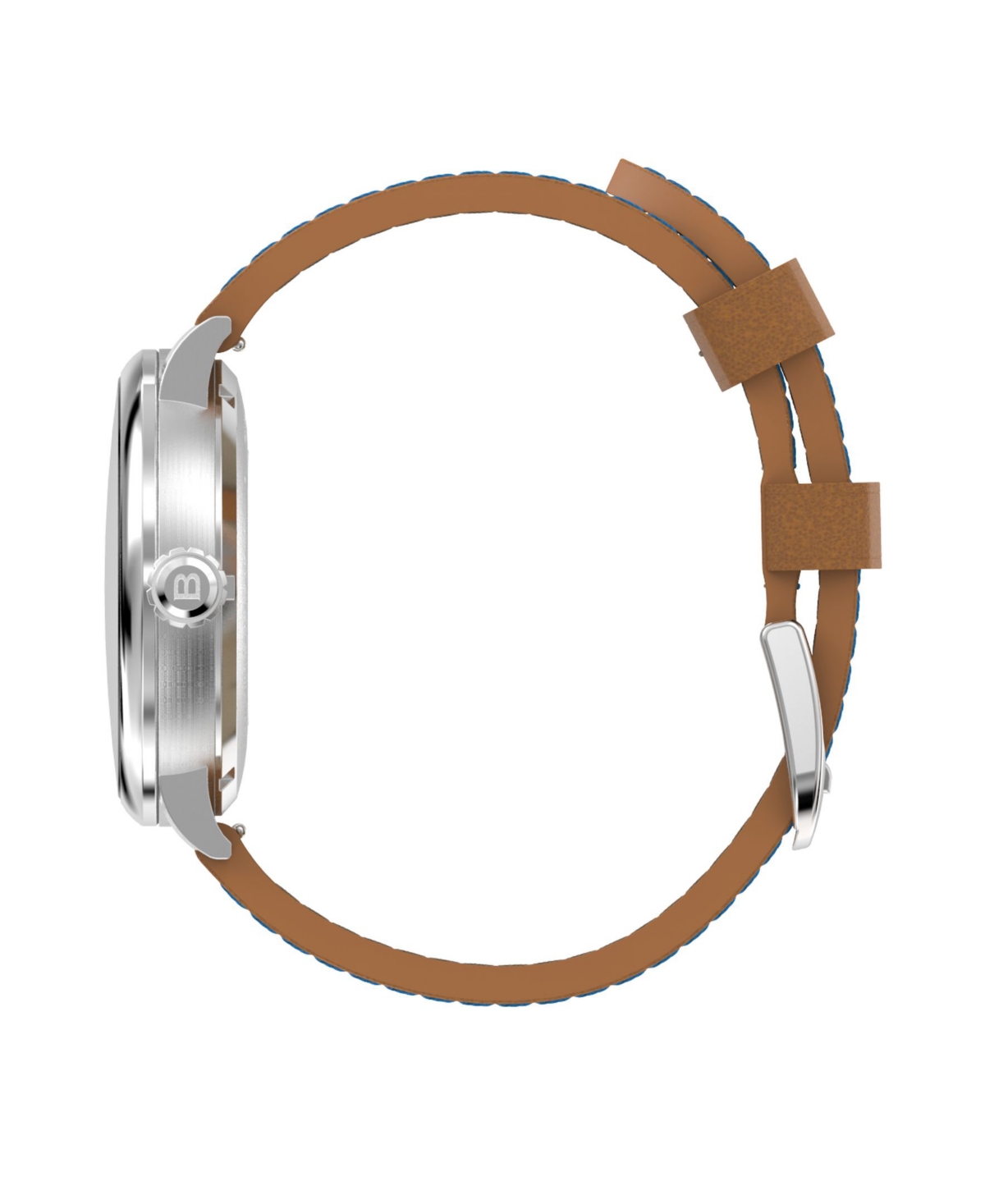 Blackwell White Silver Tone Dial with Silver Tone Steel and BrightLeather Watch 44 mm - Brown