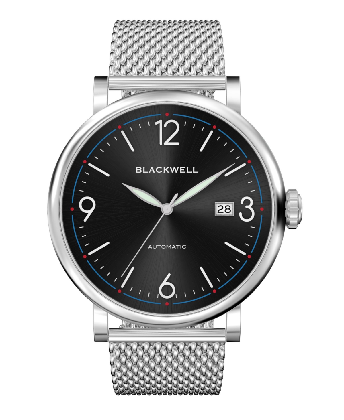 Sunray Black Dial with Silver Tone Steel and Silver Tone Steel Mesh Watch 44 mm - Silver
