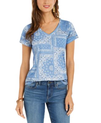 Style & Co - Bandana-Print Burnout V-Neck Top