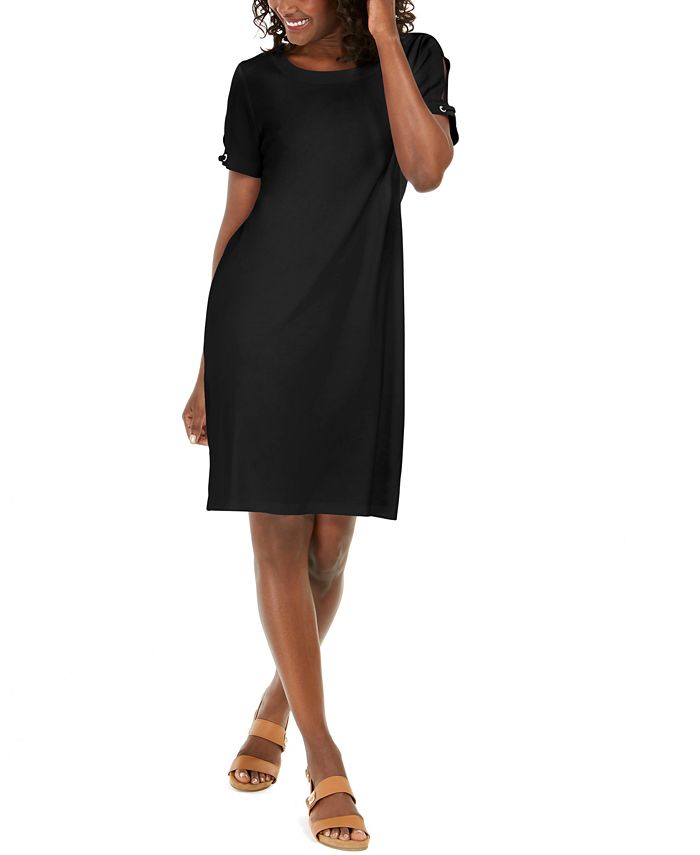 Karen Scott Plus Size Cotton Peak-Shoulder Dress, Created for Macy's ...