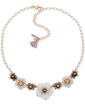 image of lonna & lilly Gold-Tone Crystal & Imitation Pearl Flower Collar Necklace, 16