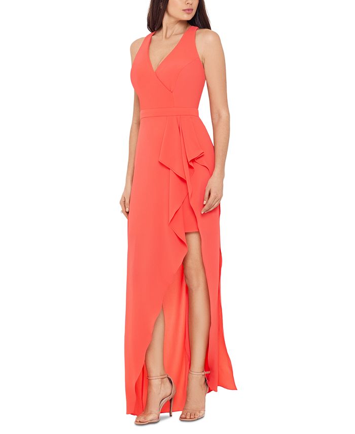 XSCAPE V-Neck Ruffle-Front Gown - Macy's