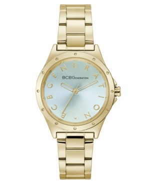 image of BCBGeneration Ladies 3 Hands Gold-Tone Stainless Steel Bracelet Watch, 34 mm Case