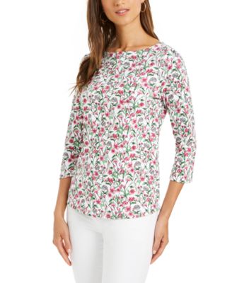 Charter Club - Cotton Floral-Print Boat-Neck Top