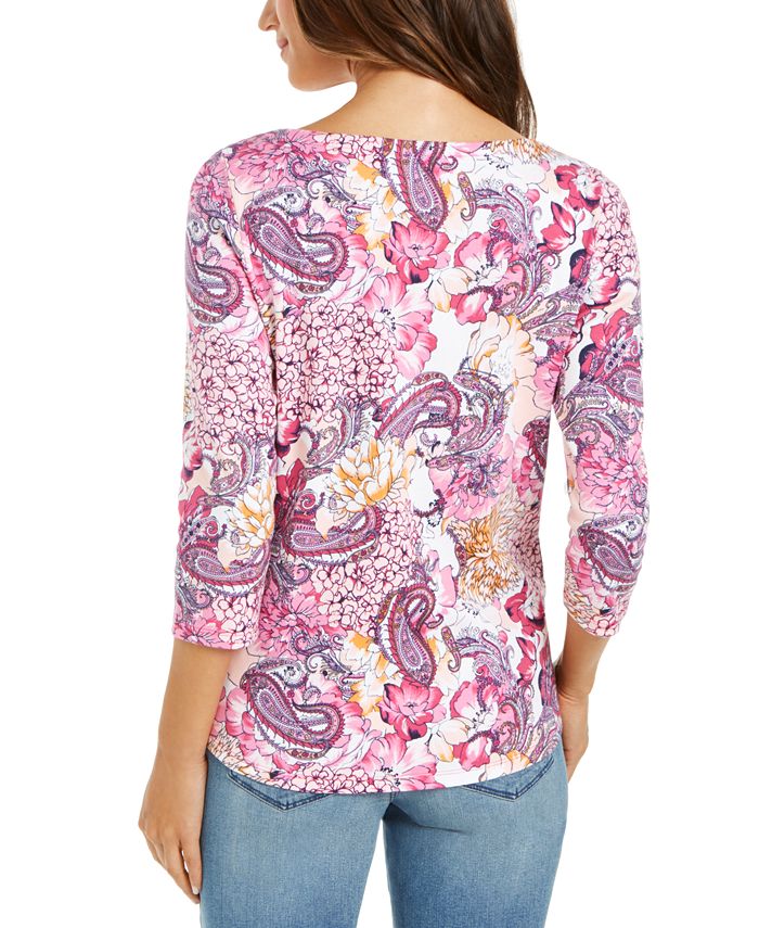 Charter Club Cotton Printed Boat-Neck Top, Created for Macy's - Macy's